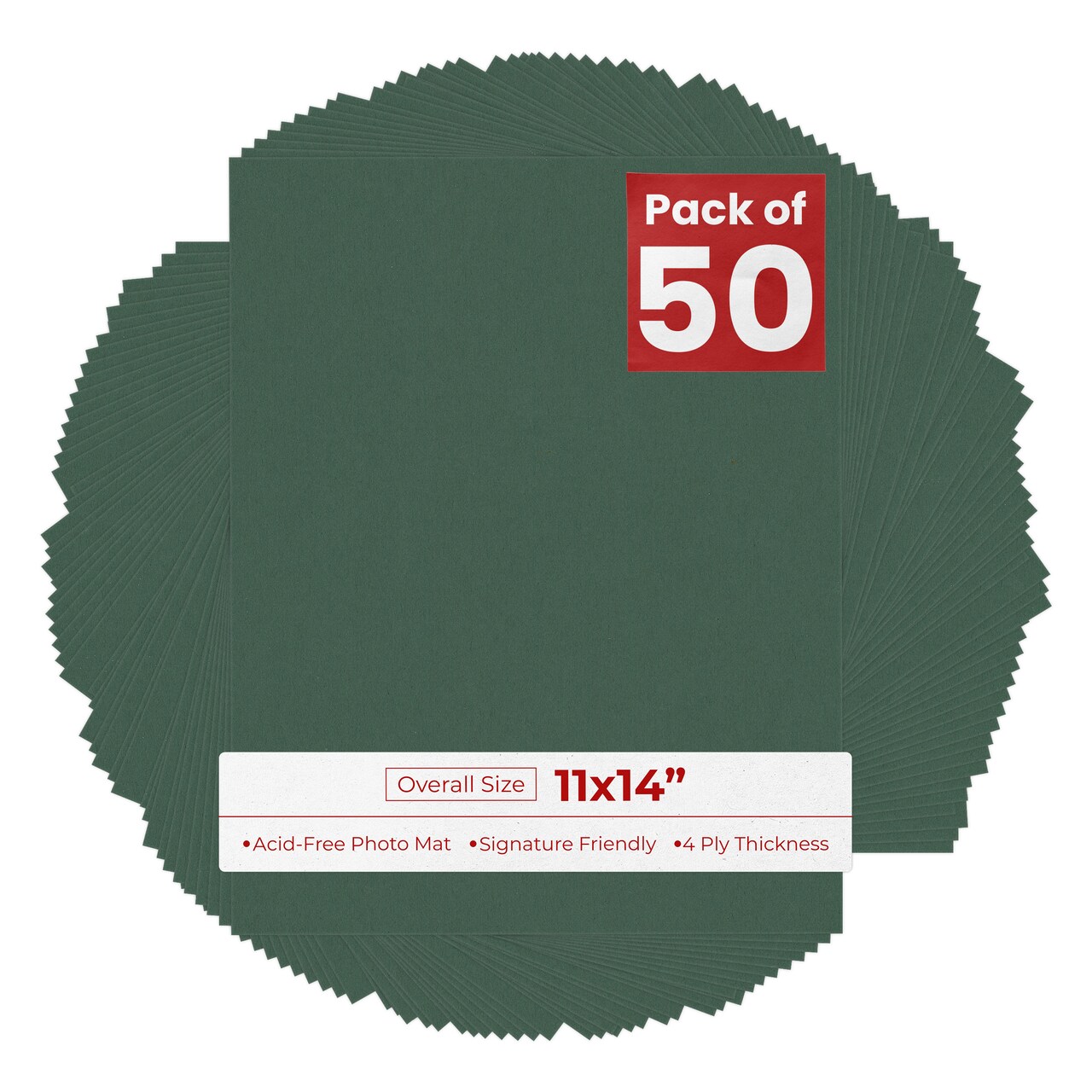 Hunter Green 11x14 Uncut Mat Board - Blank Sheets, No Opening